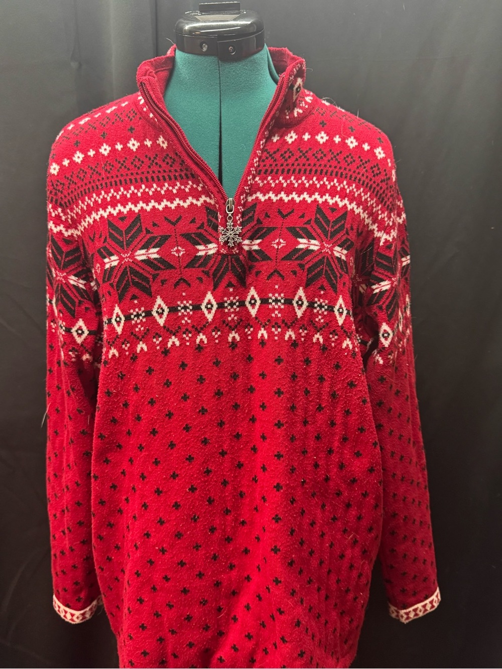 Red Fair Isle Half-Zip Sweater